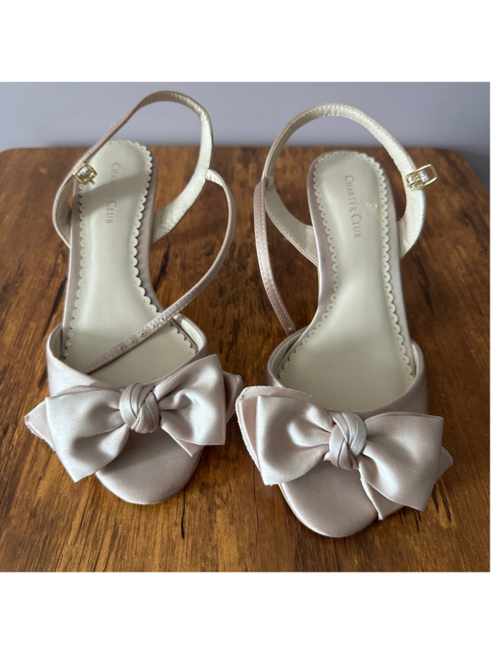 Charter Club Women's 7.5M Light Pink Satin Bow Slingback Heels Pumps Dressy